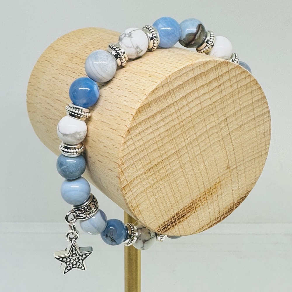 Handmade Agate & Howlite Beaded Bracelet with Star Charm 8mm